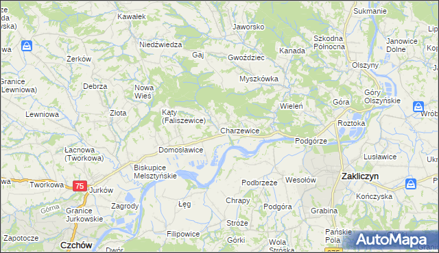 mapa Charzewice, Charzewice na mapie Targeo