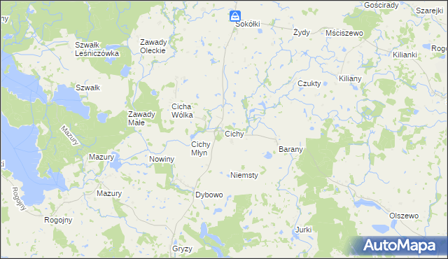 mapa Cichy gmina Świętajno, Cichy gmina Świętajno na mapie Targeo