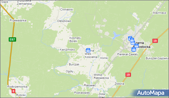 mapa Czarna Wieś Kościelna, Czarna Wieś Kościelna na mapie Targeo