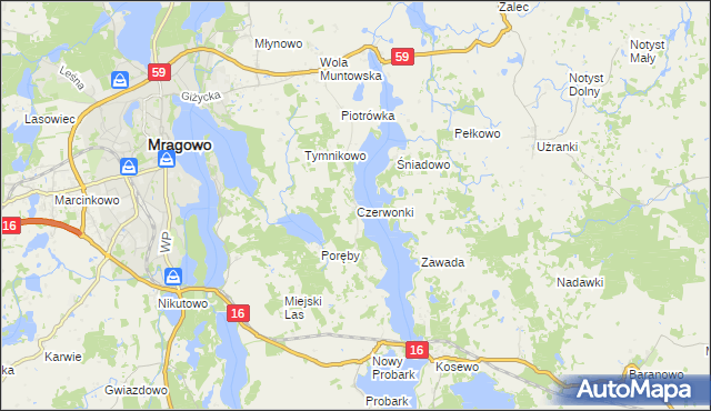 mapa Czerwonki gmina Mrągowo, Czerwonki gmina Mrągowo na mapie Targeo