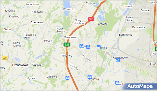 mapa Dąbrowa gmina Żukowo, Dąbrowa gmina Żukowo na mapie Targeo
