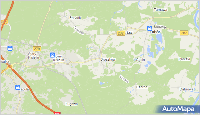 mapa Droszków gmina Zabór, Droszków gmina Zabór na mapie Targeo