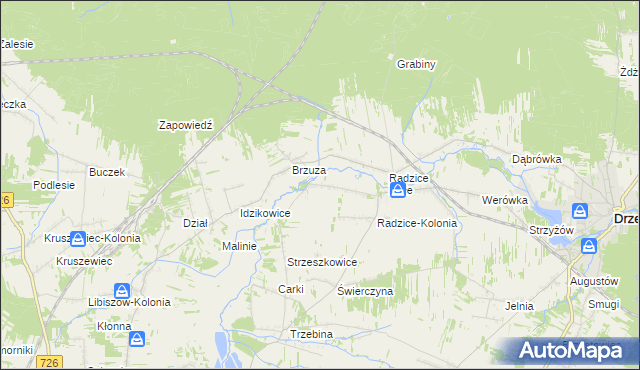 mapa Giełzów gmina Drzewica, Giełzów gmina Drzewica na mapie Targeo