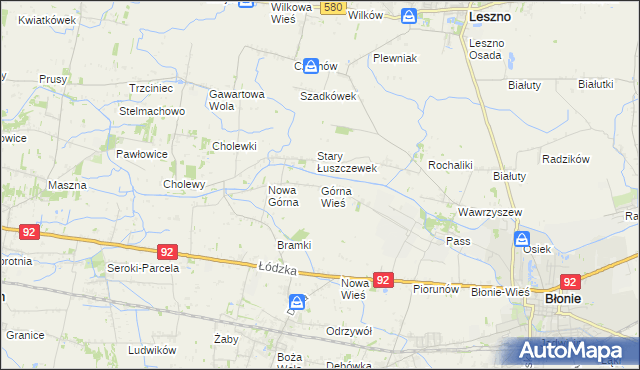 mapa Górna Wieś gmina Błonie, Górna Wieś gmina Błonie na mapie Targeo