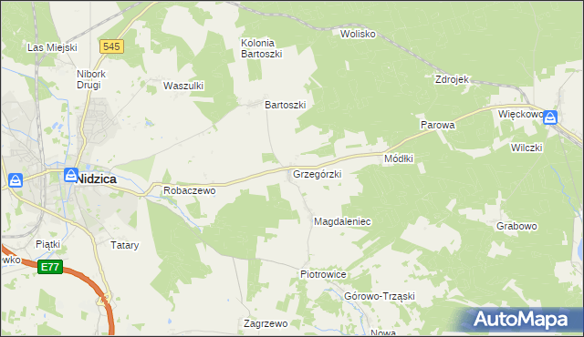 mapa Grzegórzki gmina Nidzica, Grzegórzki gmina Nidzica na mapie Targeo