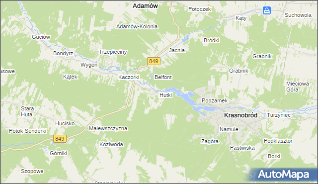 mapa Hutki gmina Krasnobród, Hutki gmina Krasnobród na mapie Targeo