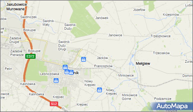 mapa Jacków gmina Mełgiew, Jacków gmina Mełgiew na mapie Targeo