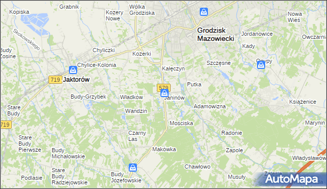 mapa Janinów gmina Grodzisk Mazowiecki, Janinów gmina Grodzisk Mazowiecki na mapie Targeo