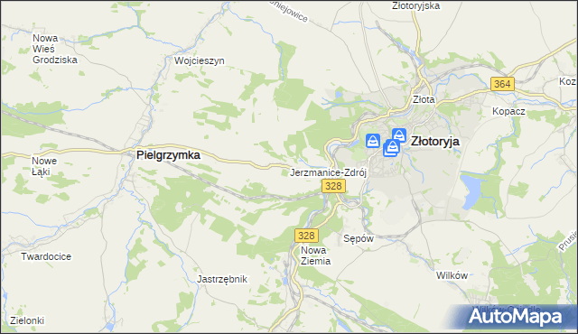 mapa Jerzmanice-Zdrój, Jerzmanice-Zdrój na mapie Targeo