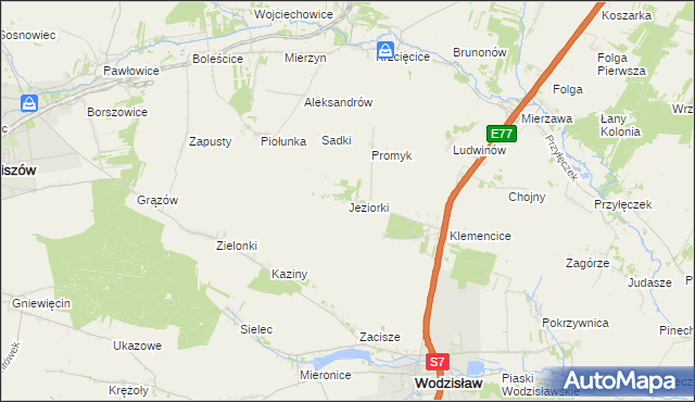 mapa Jeziorki gmina Wodzisław, Jeziorki gmina Wodzisław na mapie Targeo