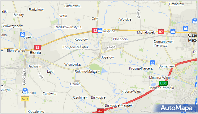 mapa Józefów gmina Ożarów Mazowiecki, Józefów gmina Ożarów Mazowiecki na mapie Targeo