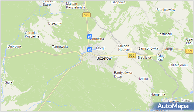 mapa Józefów powiat biłgorajski, Józefów powiat biłgorajski na mapie Targeo