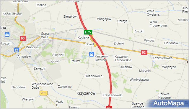 mapa Kaszewy Dworne, Kaszewy Dworne na mapie Targeo
