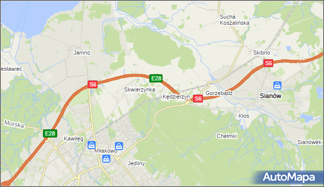 mapa Kędzierzyn gmina Sianów, Kędzierzyn gmina Sianów na mapie Targeo