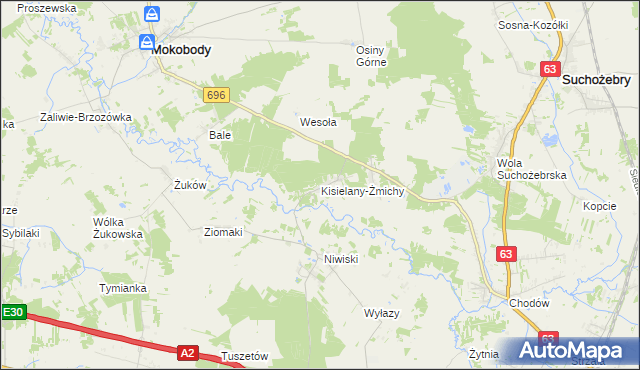 mapa Kisielany-Żmichy, Kisielany-Żmichy na mapie Targeo