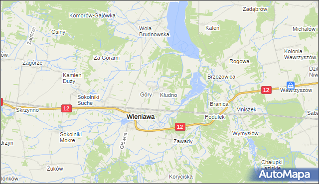 mapa Kłudno gmina Wieniawa, Kłudno gmina Wieniawa na mapie Targeo