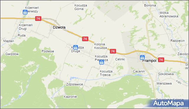mapa Kocudza Pierwsza, Kocudza Pierwsza na mapie Targeo