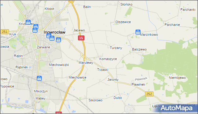 mapa Komaszyce gmina Inowrocław, Komaszyce gmina Inowrocław na mapie Targeo