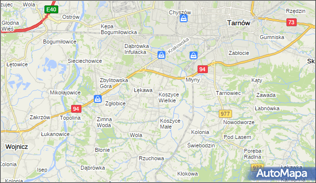 mapa Koszyce Wielkie, Koszyce Wielkie na mapie Targeo
