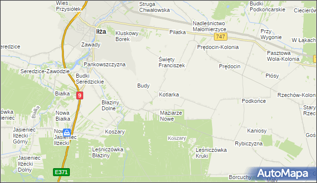 mapa Kotlarka gmina Iłża, Kotlarka gmina Iłża na mapie Targeo