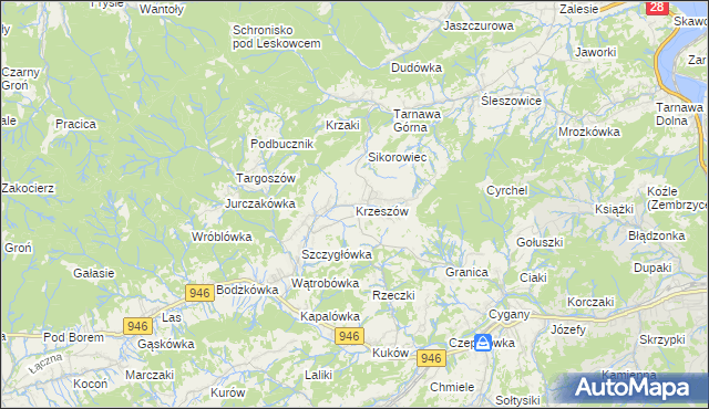 mapa Krzeszów gmina Stryszawa, Krzeszów gmina Stryszawa na mapie Targeo