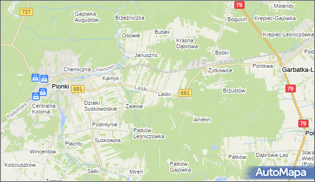 mapa Laski gmina Pionki, Laski gmina Pionki na mapie Targeo