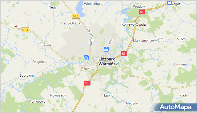 mapa Lidzbark Warmiński, Lidzbark Warmiński na mapie Targeo