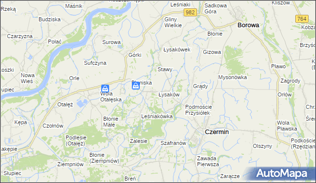 mapa Łysaków gmina Czermin, Łysaków gmina Czermin na mapie Targeo