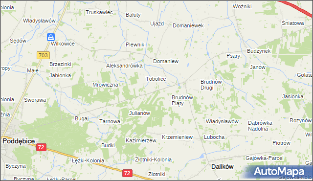 mapa Marysin gmina Dalików, Marysin gmina Dalików na mapie Targeo