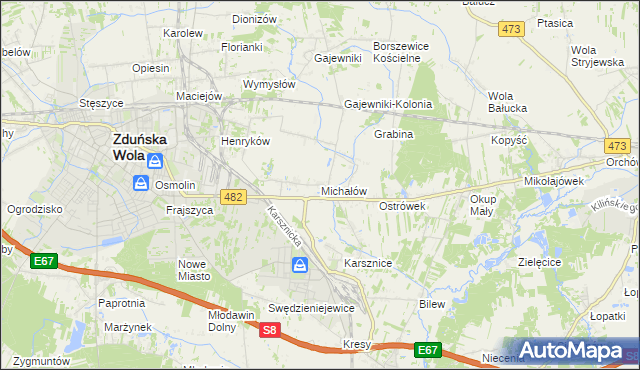 mapa Michałów gmina Zduńska Wola, Michałów gmina Zduńska Wola na mapie Targeo
