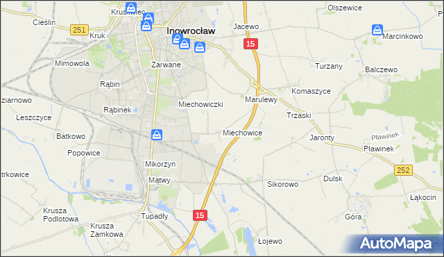 mapa Miechowice gmina Inowrocław, Miechowice gmina Inowrocław na mapie Targeo