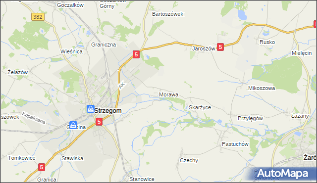 mapa Morawa gmina Strzegom, Morawa gmina Strzegom na mapie Targeo