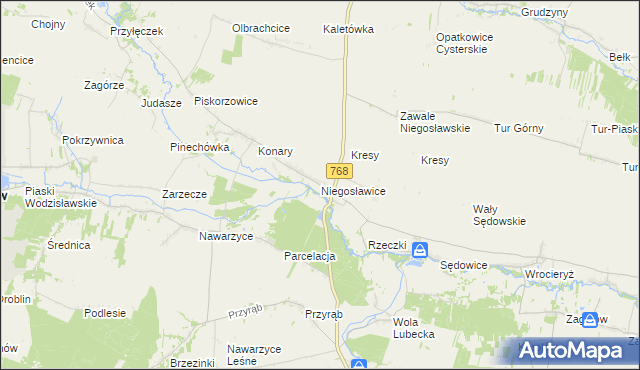 mapa Niegosławice gmina Wodzisław, Niegosławice gmina Wodzisław na mapie Targeo