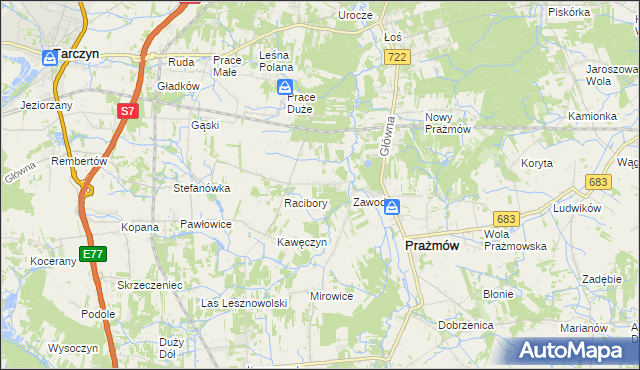 mapa Nowe Racibory gmina Tarczyn, Nowe Racibory gmina Tarczyn na mapie Targeo