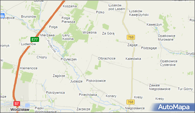 mapa Olbrachcice gmina Wodzisław, Olbrachcice gmina Wodzisław na mapie Targeo