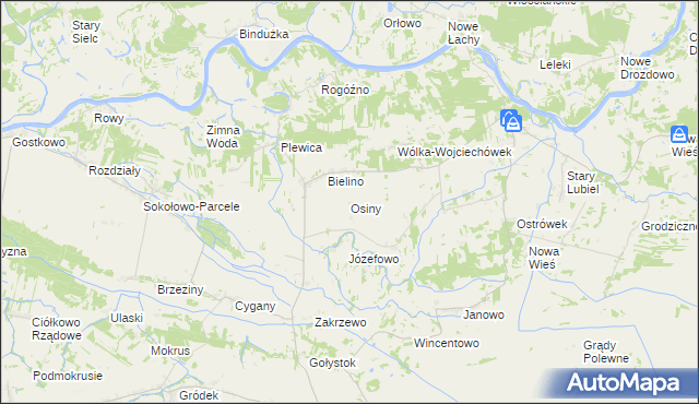 mapa Osiny gmina Rząśnik, Osiny gmina Rząśnik na mapie Targeo