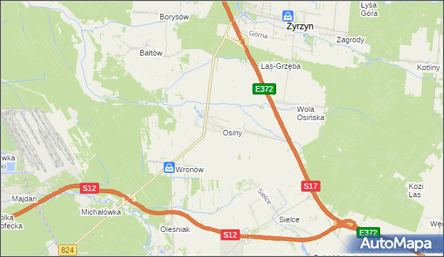 mapa Osiny gmina Żyrzyn, Osiny gmina Żyrzyn na mapie Targeo