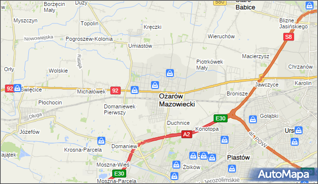 mapa Ożarów Mazowiecki, Ożarów Mazowiecki na mapie Targeo