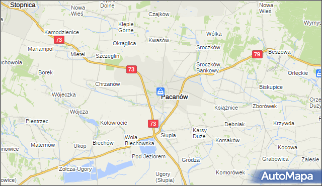 mapa Pacanów powiat buski, Pacanów powiat buski na mapie Targeo
