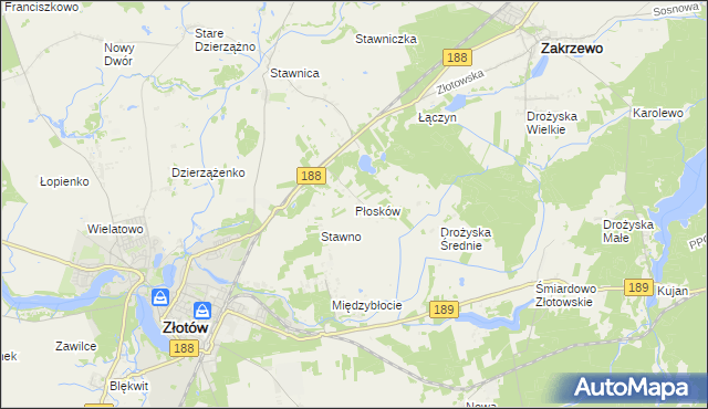 mapa Płosków gmina Złotów, Płosków gmina Złotów na mapie Targeo