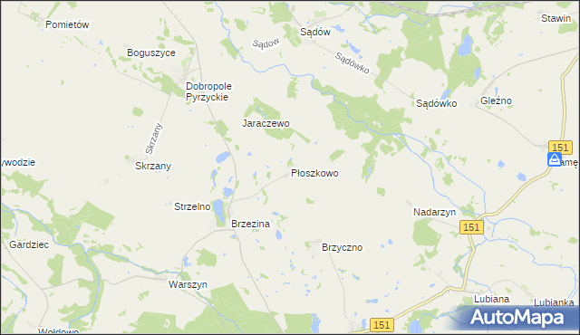 mapa Płoszkowo gmina Dolice, Płoszkowo gmina Dolice na mapie Targeo