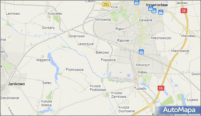 mapa Popowice gmina Inowrocław, Popowice gmina Inowrocław na mapie Targeo