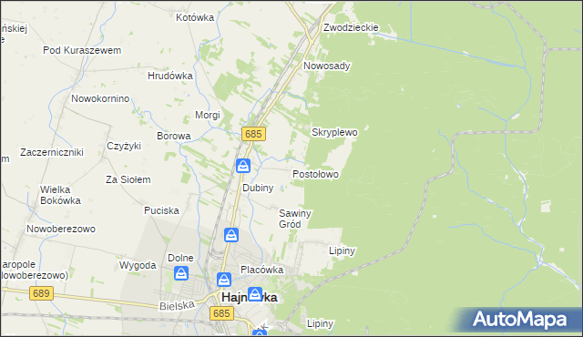 mapa Postołowo gmina Hajnówka, Postołowo gmina Hajnówka na mapie Targeo