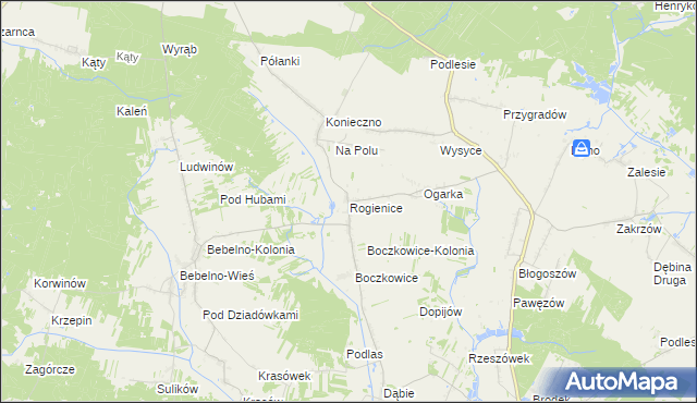 mapa Rogienice gmina Włoszczowa, Rogienice gmina Włoszczowa na mapie Targeo