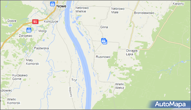 mapa Rusinowo gmina Sadlinki, Rusinowo gmina Sadlinki na mapie Targeo