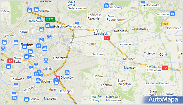 mapa Sadków gmina Jedlnia-Letnisko, Sadków gmina Jedlnia-Letnisko na mapie Targeo