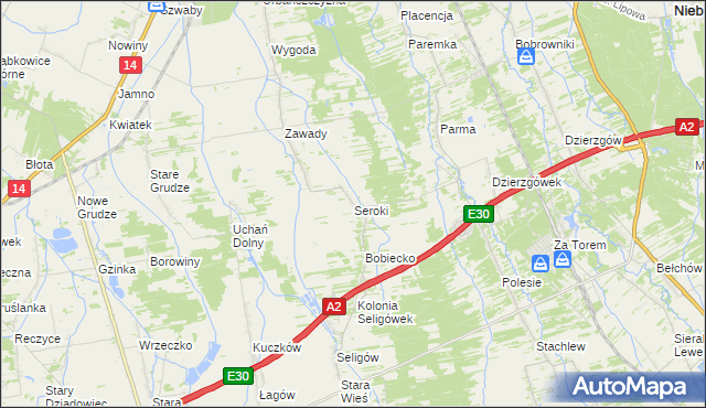 mapa Seroki gmina Łyszkowice, Seroki gmina Łyszkowice na mapie Targeo