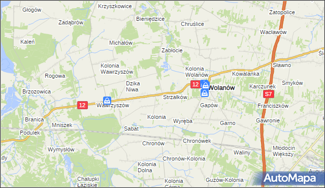 mapa Strzałków gmina Wolanów, Strzałków gmina Wolanów na mapie Targeo