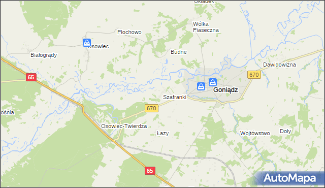 mapa Szafranki gmina Goniądz, Szafranki gmina Goniądz na mapie Targeo
