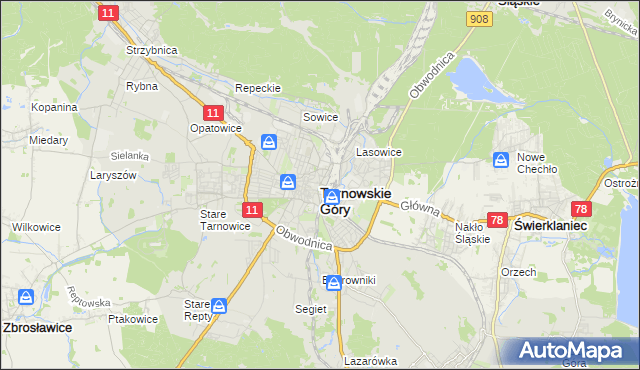 mapa Tarnowskie Góry, Tarnowskie Góry na mapie Targeo